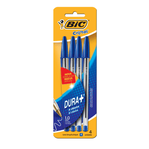 Bolígrafo Bic Cristal Dura+ Punto 1.00 mm Azul 4 pz