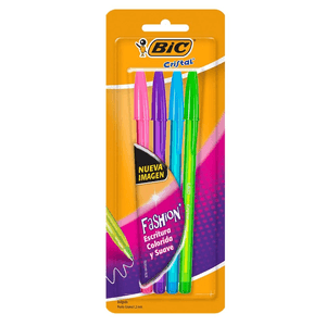 Bolígrafo Bic Cristal Fashion Punto Grueso 1.2 mm Surtido de Colores 4 Pz