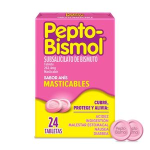 Pepto-Bismol para el malestar estomacal y diarrea con 24 Tabletas Masticables