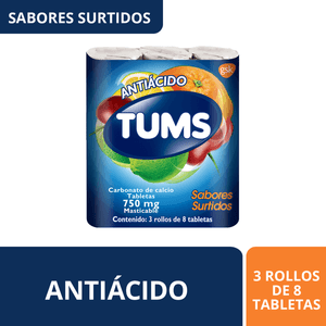 TUMS AntiácidoTabletas Masticables Extra Surtido 24 Tabletas