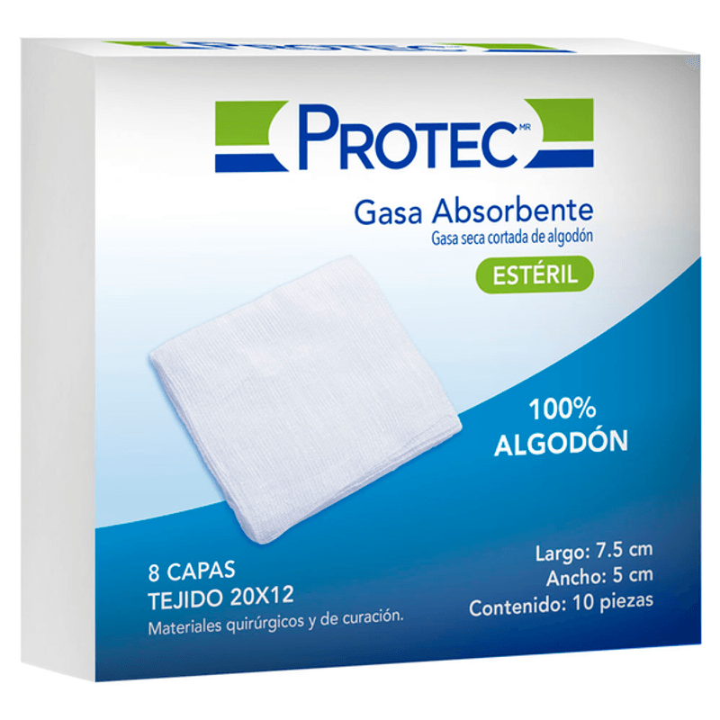 Gasas Estériles Protec Absorbentes 7.5cm X 5cm C/100 Piezas