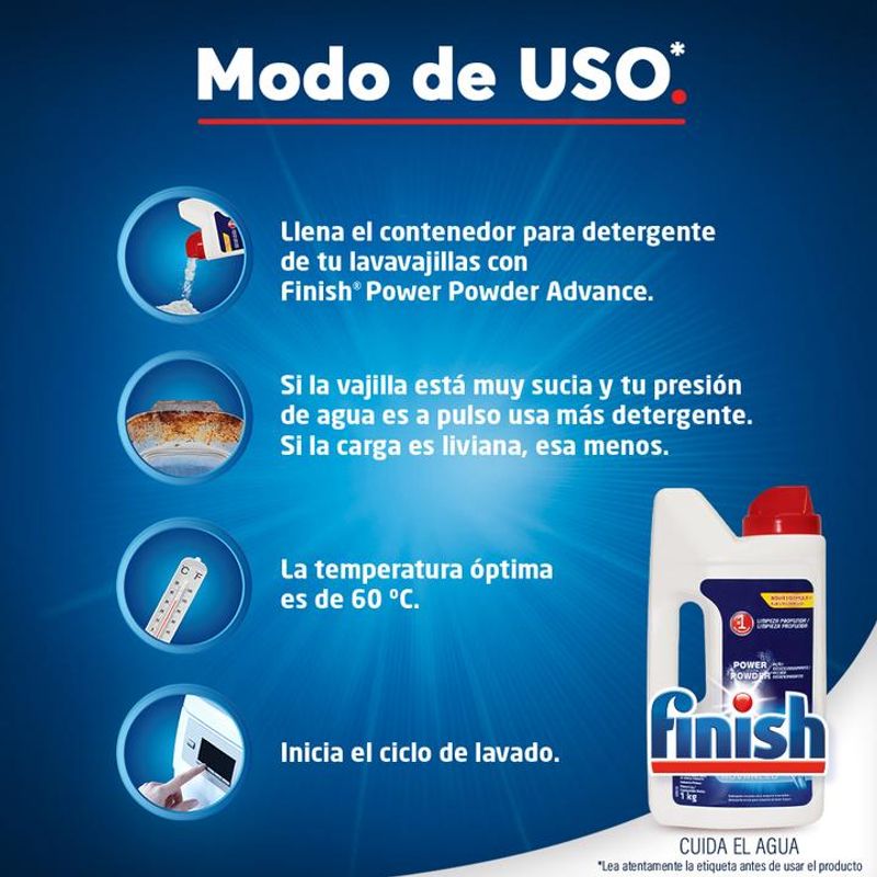 FINISH DETERGENTE EN POLVO PARA LAVAVAJILLAS BOTELLA 1KG - Jumbo