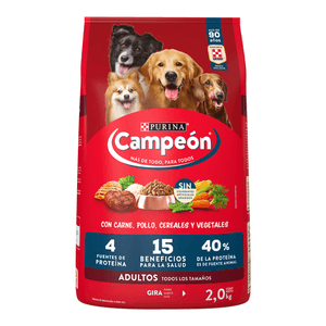 Purina Campeón Alimento Seco para Perros Adultos Todos los Tamaños Soya Maíz Carne y Pollo Bulto de 2 kg