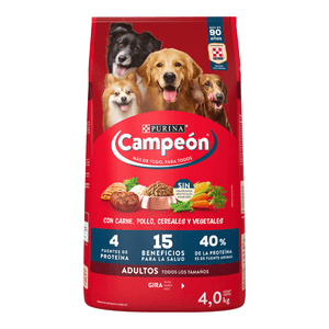 Purina Campeón Alimento Seco para Perros Adultos Todos los Tamaños Soya Maíz Carne y Pollo Bulto de 4 kg