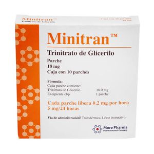 Minitran 18mg C/10 Parches Trinitrato de Glicerilo 10 Pz