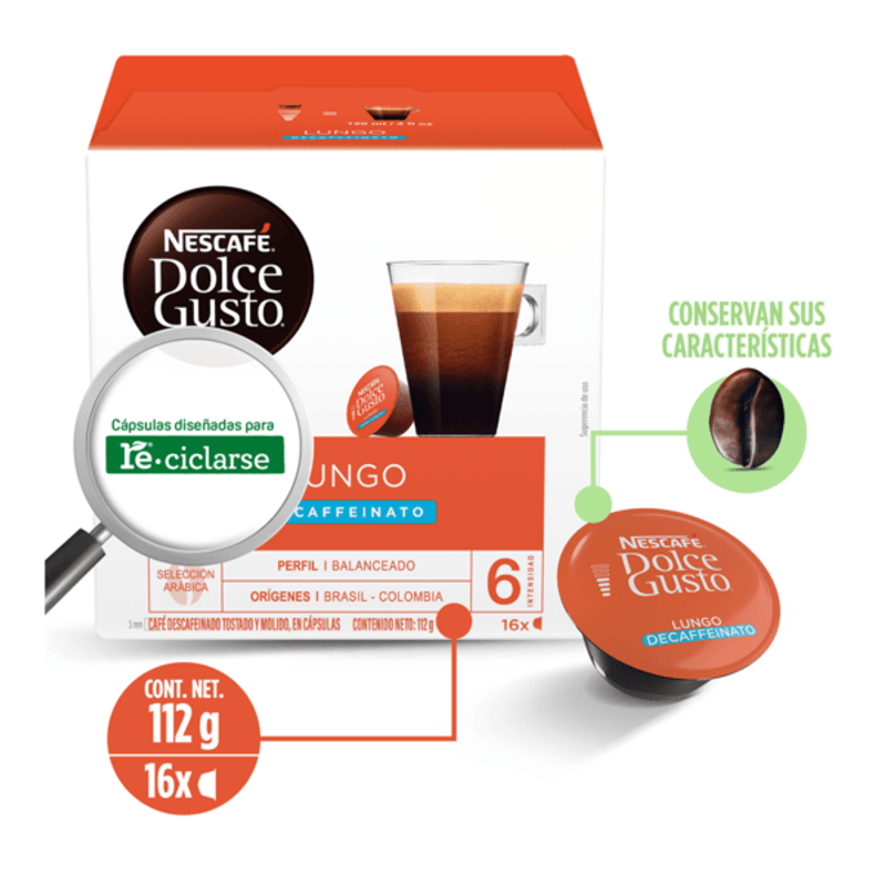 NESCAFÉ® Dolce Gusto® LUNGO DESCAFEINADO - 16 Cápsulas de Café