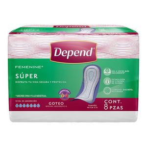 Depend Toalla Femenine Anatomica Super con 8 pz