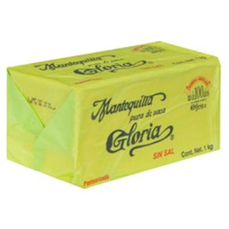 MANTEQUILLA SIN SAL GLORIA 1 KG PIEZA