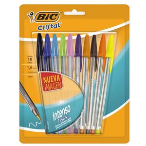 Bolígrafo Bic Cristal Intenso Punto 1.6 mm Surtido de Colores 10 Pz