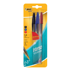 Bolígrafo Bic Cristal Intenso Punto 1.6 mm Colores Clásicos 3 Pz