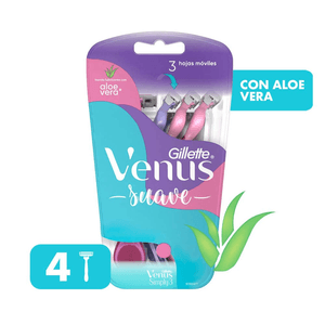 Rastrillo para Mujer Gillette Venus Suave con 3 Hojas con 4 pz