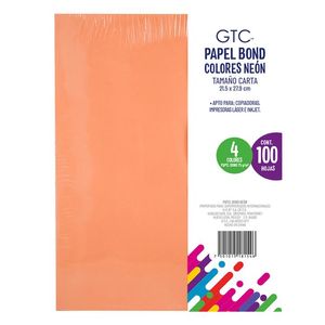 Hojas de Papel Bond GTC Neón Tamaño Carta con 100 pz