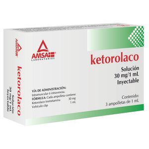 Ketorolaco Sol Iny 30 Mg 3 Amps 1 Ml Gen 3 Pz