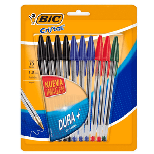 Bolígrafo Bic Cristal Dura+ Punto 1.00 mm Colores Clásicos 10 Pz