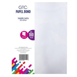 Hojas de Papel Bond GTC Blanco Tamaño Carta con 100 pz