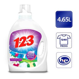 Detergente Líquido 123 Suavizante y Jazmin 4.65 L 1.2.3.Detergente Líquido Suavizante Y Jazmín 4.65 L