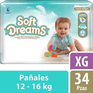 Soft Dreams Pañales de Bebé Ultra Absorbentes Unisex XG Etapa 5 34 pz