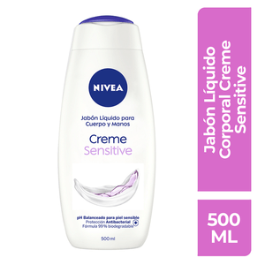 NIVEA Jabón Líquido Corporal Creme & Sensitive Ideal 500 ml 1 pz NIVEA Jabón Líquido Corporal Creme & Sensitive Ideal 500 ml