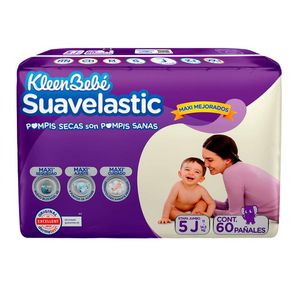 Pañal para Bebé KleenBebé Suavelastic Etapa 5 Jumbo Unisex de 11-14.5 kg con 60 pz