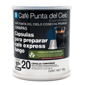 Punta del Cielo Cápsulas Express Chiapas con 20 pz, 100 g