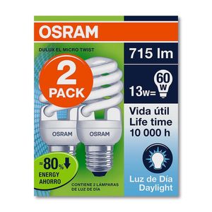 Foco Ahorrador Osram Luz Fría 15 W con 2 pz