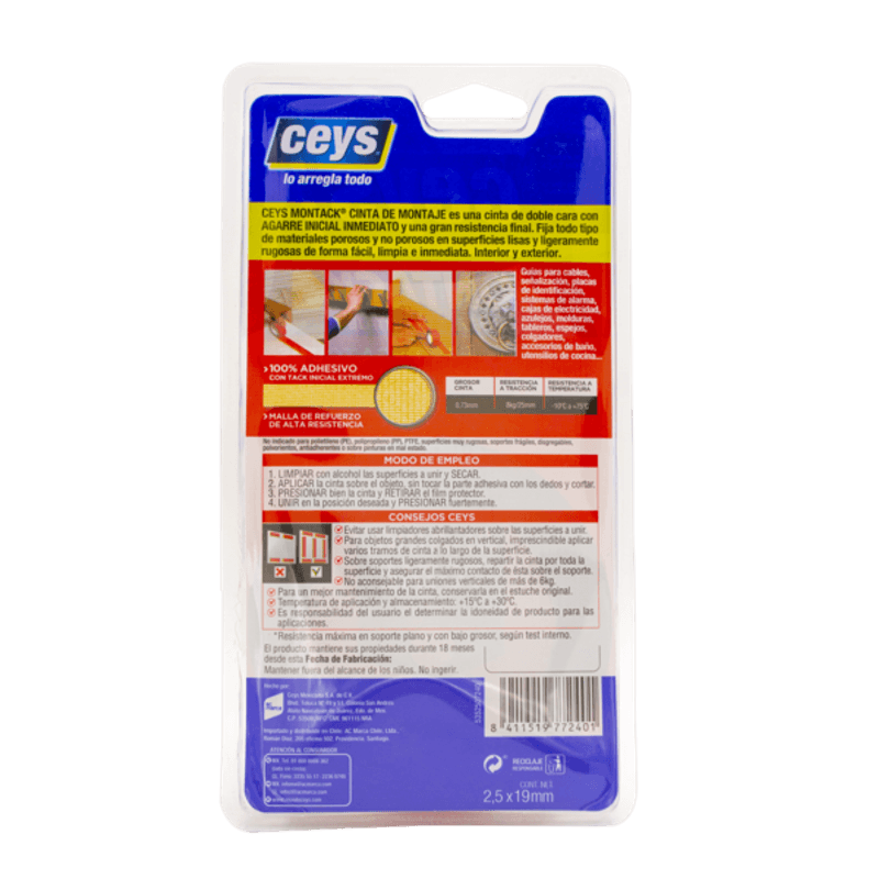 Ceys Cinta adhesiva multimaterial de doble cara, 0.098 x 0.748 in :  Productos de Oficina 