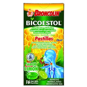 Broncolin Antigripal Pastillas  Bicoestol Limon con 16 pz