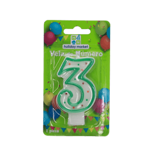 Vela Confetti Numero 3 Verde 24 Pz