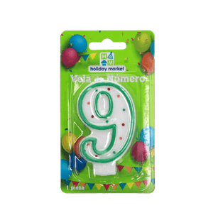 Vela Confetti Numero 9 Verde 24 Pz