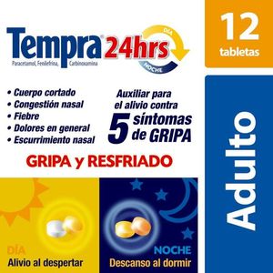 Tempra Antigrpal 24Hrs Adulto con 12 pz