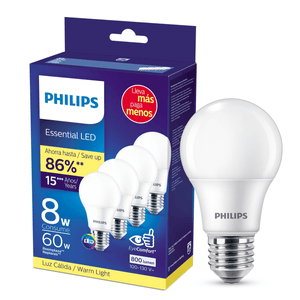 Foco Philips Led 8-60w Calido 4pack 1 Pz