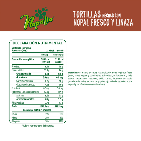 Nopalia Tortilla de Nopal Y Linaza 450 g HEB México