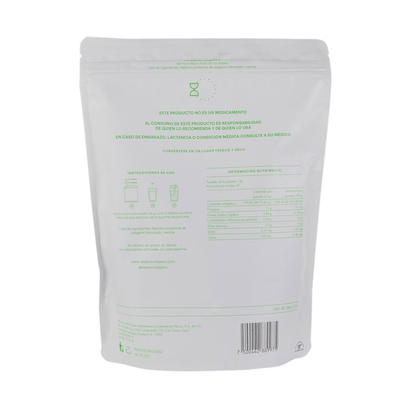 SESEN Colágeno hidrolizado + polvo matcha (verde) 17.6 oz