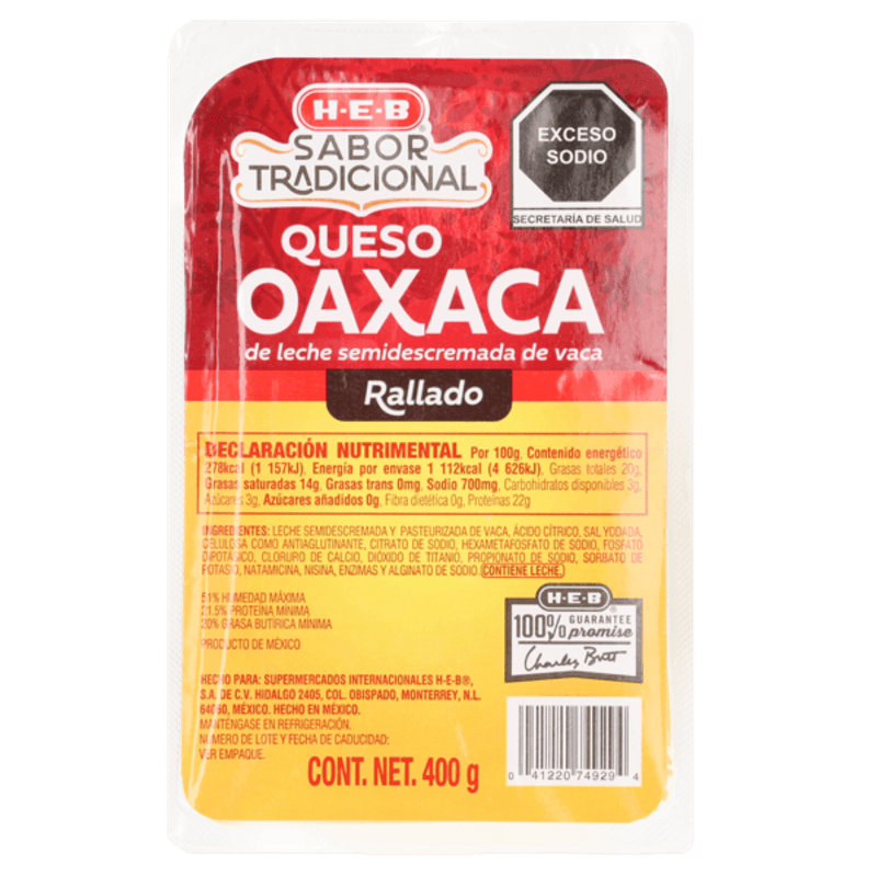 HEB Sabor Tradicional Queso Oaxaca Rallado 400 G - Mi Tienda Del Ahorro