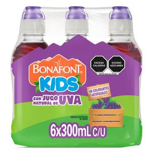 Bonafont Kids Agua con Jugo Natural de Uva Tapa Chupón 300 ml 6 pz