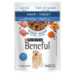 Purina Beneful Alimento Húmedo Adultos Pavo y Arroz Salvaje Pouch de 100 g Purina Beneful Alimento Húmedo Adultos Minis Carne Pouch de 100 g