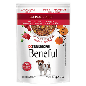 Purina Beneful Alimento Húmedo Cachorros Minis y Pequeños Carne y Arroz Salvaje Pouch de 100 g Purina Beneful Alimento Húmedo Adultos Pavo y Arroz Salvaje Pouch de 100 g