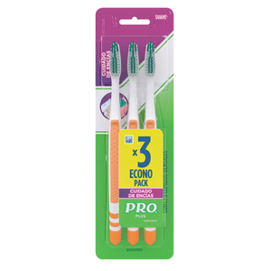 Cepillo Dental Pro Plus Cuidado de Encías 3 pz Cepillo Dental Pro Plus Cuidado de Encías  3 Pz