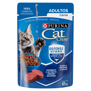 Purina Cat Chow Defense Hydro Adultos Carne Alimento Húmedo para Gatos Adultos Pouch 85 g