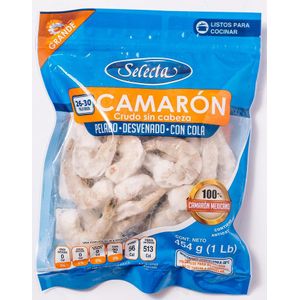 Camaron 26/30 Pelado Desvenado C/Cola 454 Gr