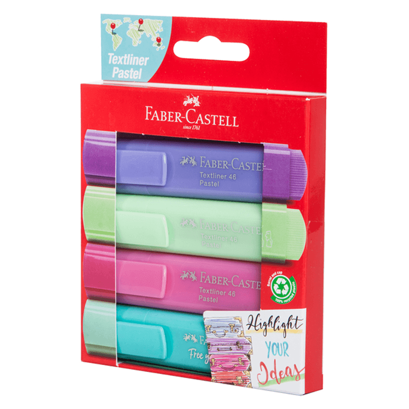  Faber-Castell 154610 Caja con 4 Marcadores Fluorescentes  Textliner Caja de 10 uds Lila Pastel : Productos de Oficina