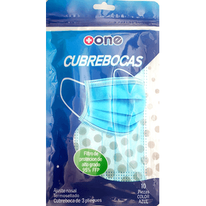 Cubrebocas Adulto Azul 10 Pz