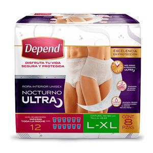 Depend Ropa Interior Unisex Nocturno L-Xl con 8 pz