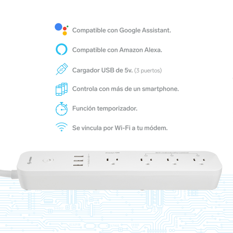 Regleta Wi-Fi inteligente de 4 salidas y triple cargador USB - SHOME-300 -  MaxiTec