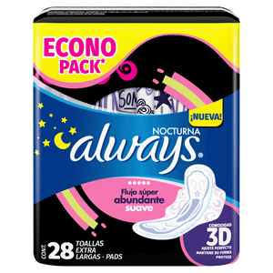 Always Suave Nocturna Toallas Femeninas, 28 pz