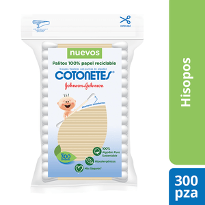 JOHNSON´S Hisopos cotonetes papel reciclable 300 pz