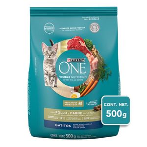 Purina One Alimento Seco Gatitos Pollo y Carne Bulto de 500 g Purina Fancy Feast Casserole Atún y Salmón Alimento Húmedo para Gatos Adultos Pouch de 85 g