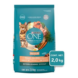 Purina One Alimento Seco Gatos Adultos Esterilizados Pollo y Salmón Bulto de 2 kg