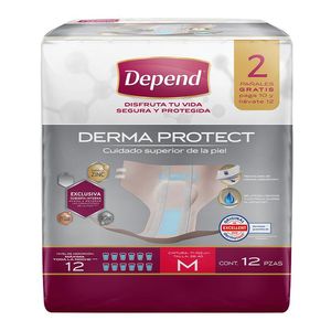 Depend Pañal Derma Protect Mediano con 12 pz