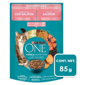 Purina One Alimento Húmedo Gatitos y Gatos Adultos Superfoods Con Salmón Real Pouch de 85 g